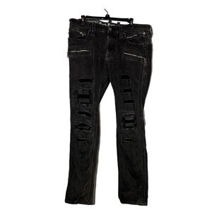 Rock Revival Jeans Men’s 36x32 Vaclar Slim Straight Distressed Black Denim